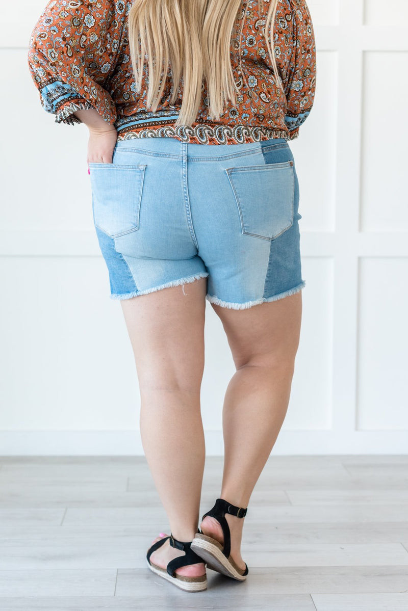 At The Festival Contrast Denim Shorts