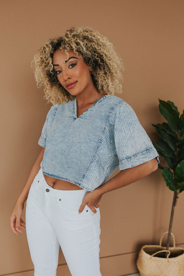 Love Life Acid-Wash Denim Top