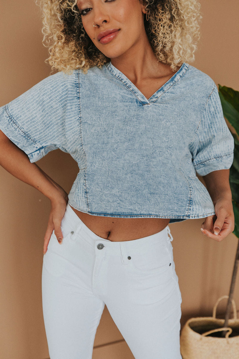 Love Life Acid-Wash Denim Top