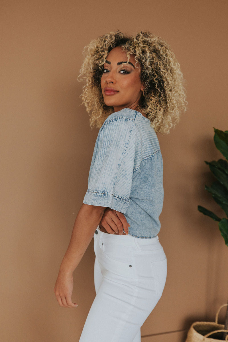 Love Life Acid-Wash Denim Top