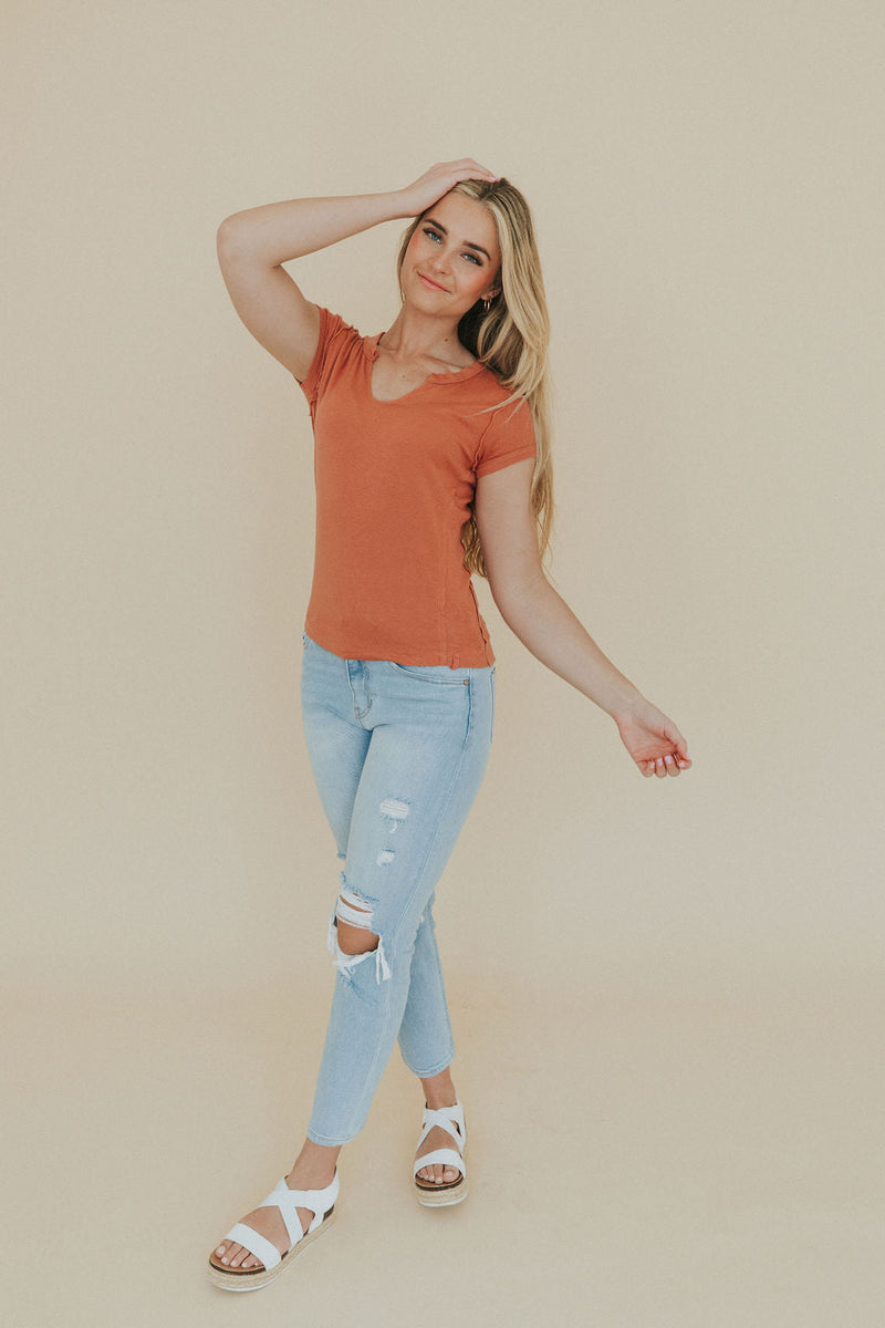 Not Over You V-Neck Tee - Rust