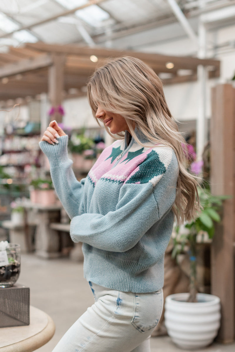 All Eyes On You Star Sweater- Light Blue