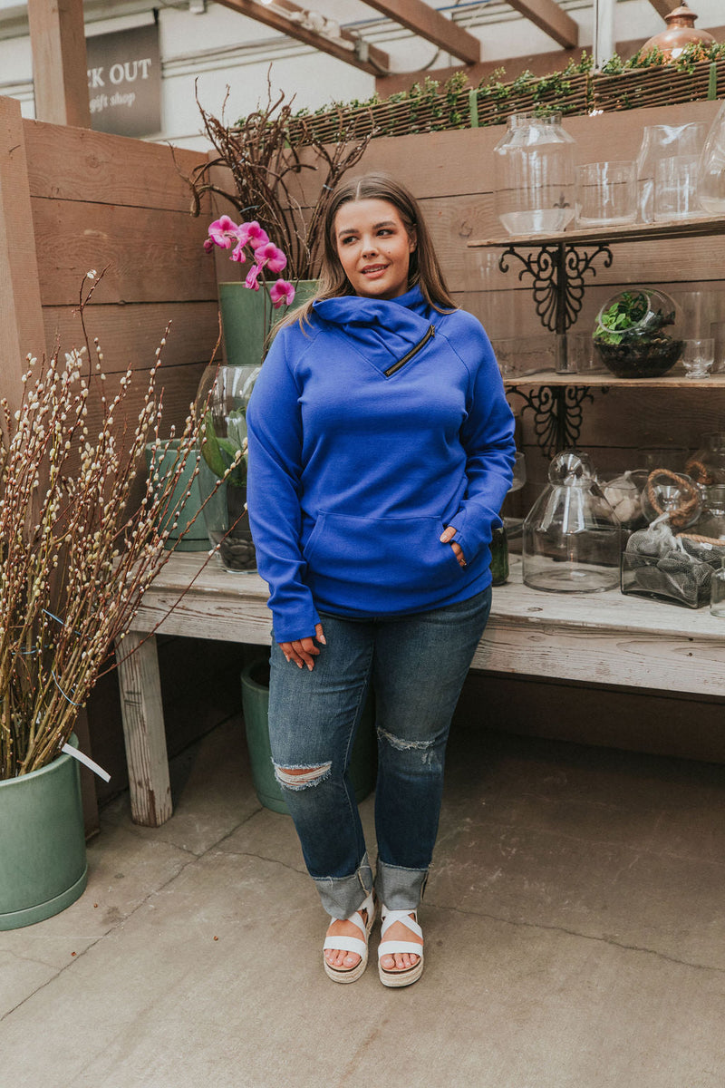Get Together Classic Zip Cowl Sweatshirt - Royal Blue