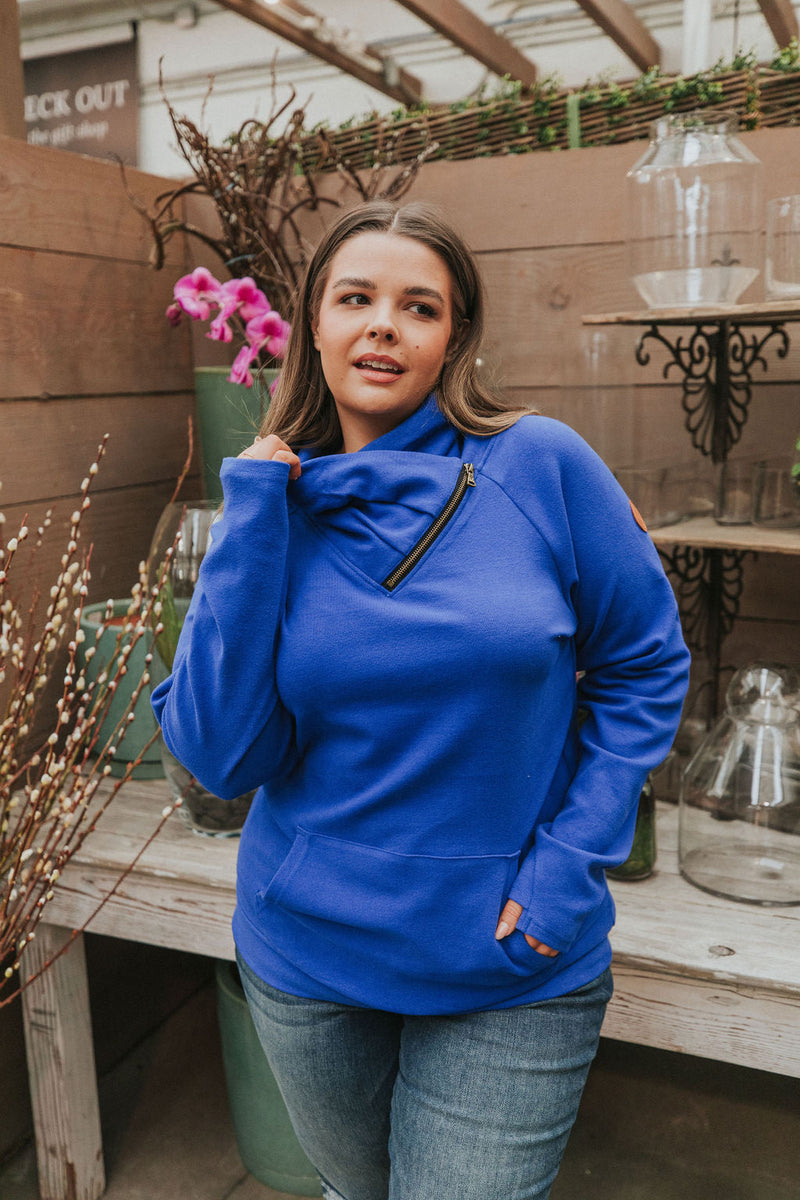 Get Together Classic Zip Cowl Sweatshirt - Royal Blue