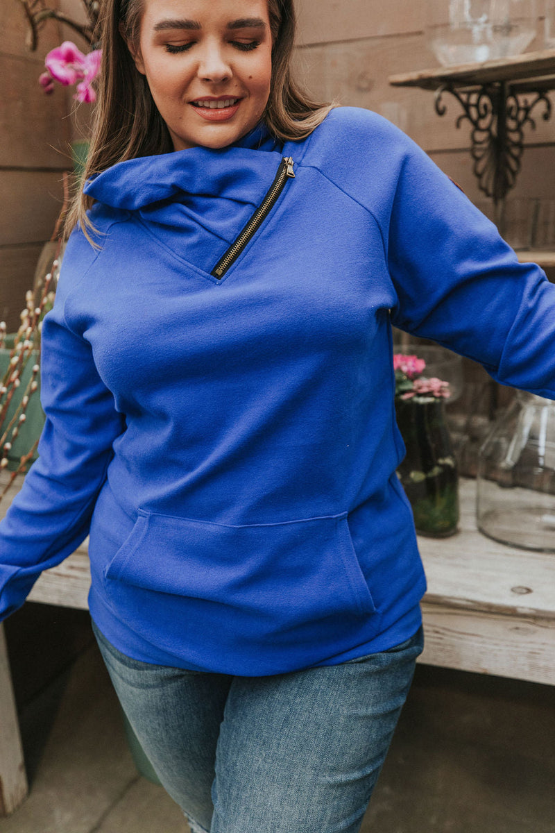 Get Together Classic Zip Cowl Sweatshirt - Royal Blue