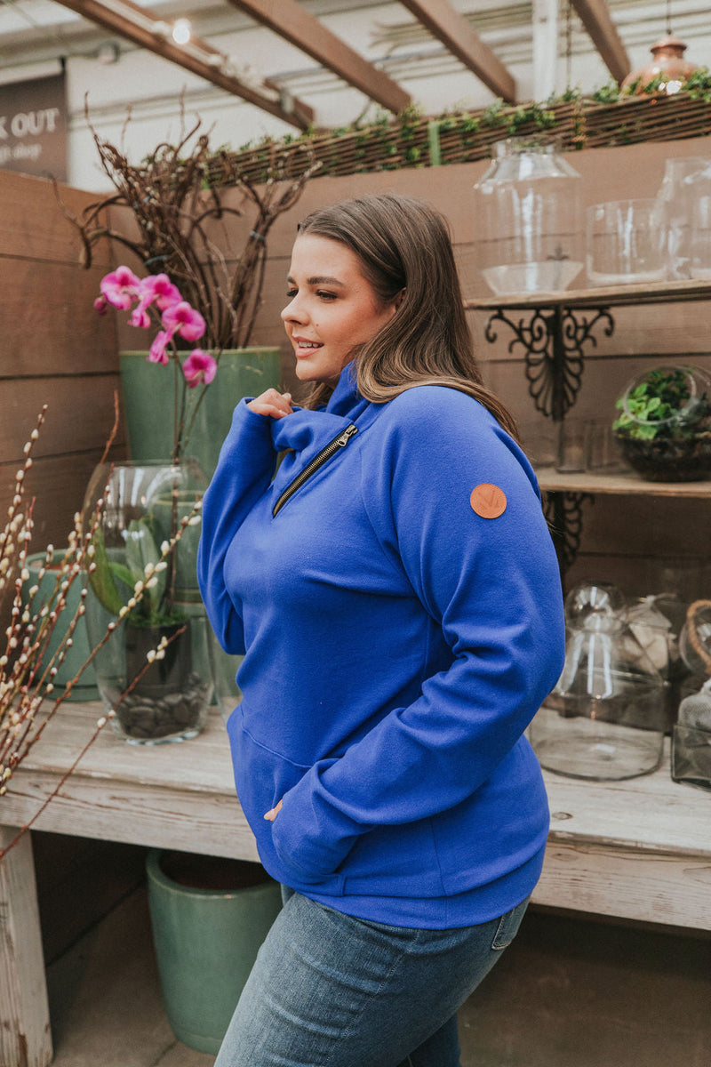 Get Together Classic Zip Cowl Sweatshirt - Royal Blue