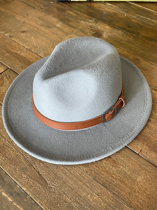 Belted Fedora Hat - Grey