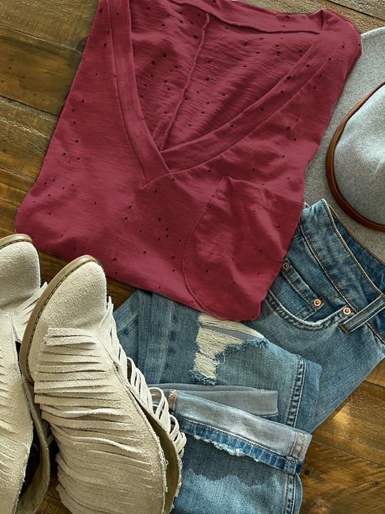 Distressed Boyfriend Tee - Brick