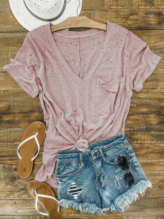 Distressed Boyfriend Tee - Mauve