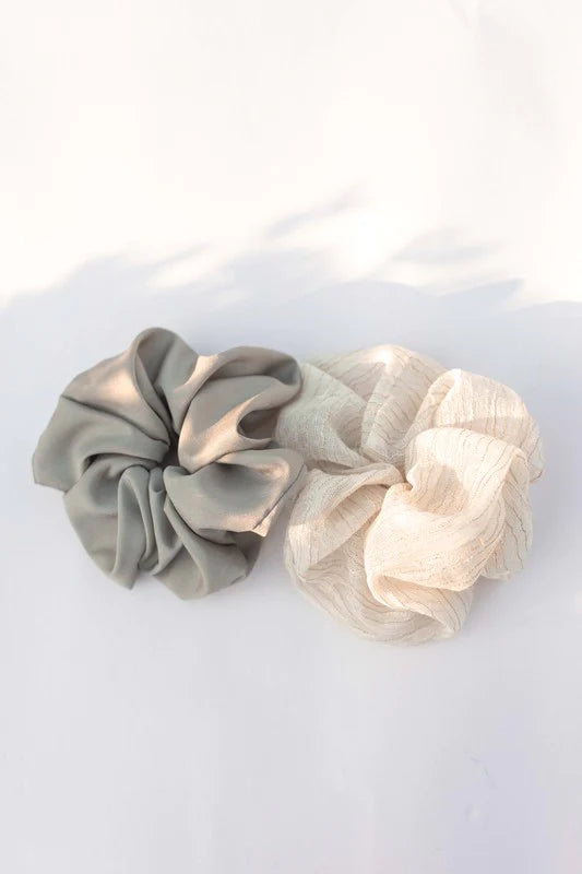 Linen Organza Hair Scrunchie- Cool Sand