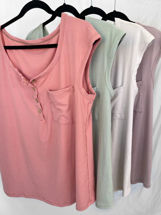 Lucy Ribbed Henley Top- Mocha