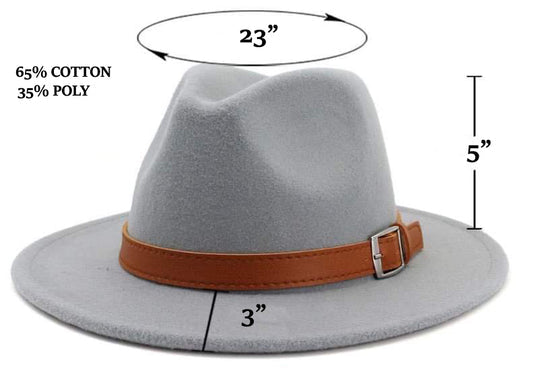 Belted Fedora Hat - Grey