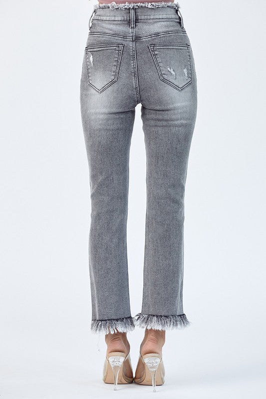 Hey Lovely Fringe Hem Distressed Jeans
