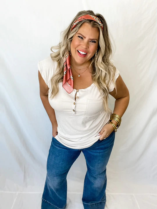 Lucy Ribbed Henley Top- Cream
