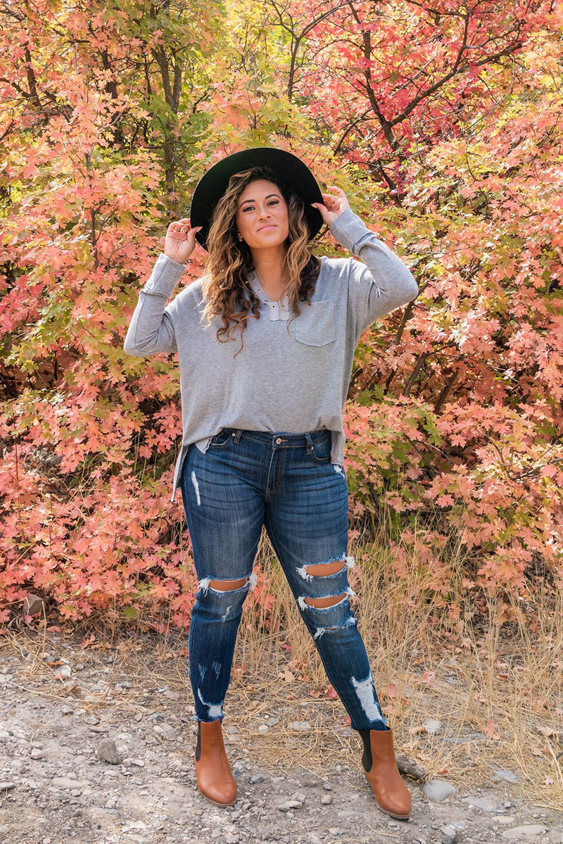 On My Way Distressed Dark Wash Jeans