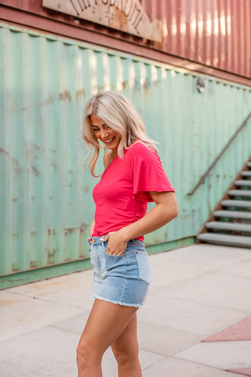 At The Festival Contrast Denim Shorts