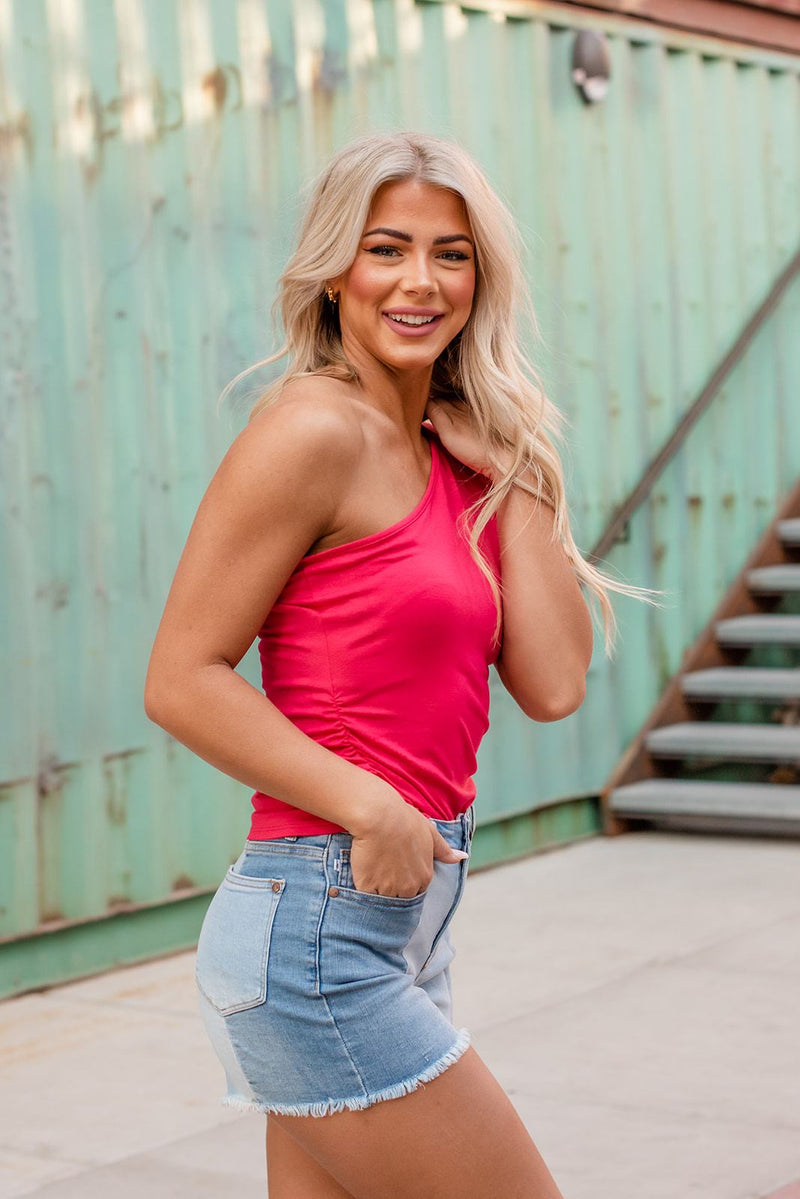 At The Festival Contrast Denim Shorts