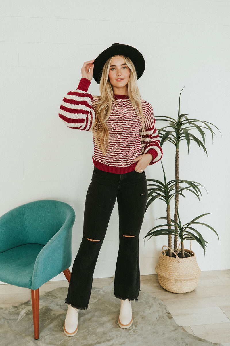 It Takes Time Striped Sweater- Burgundy