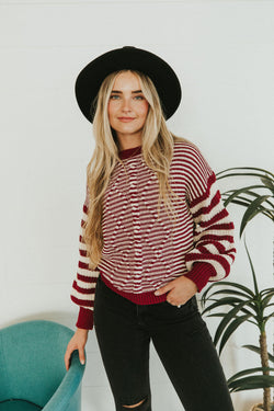 It Takes Time Striped Sweater- Burgundy