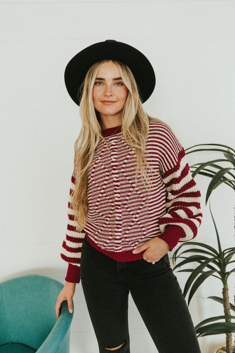 It Takes Time Striped Sweater- Burgundy
