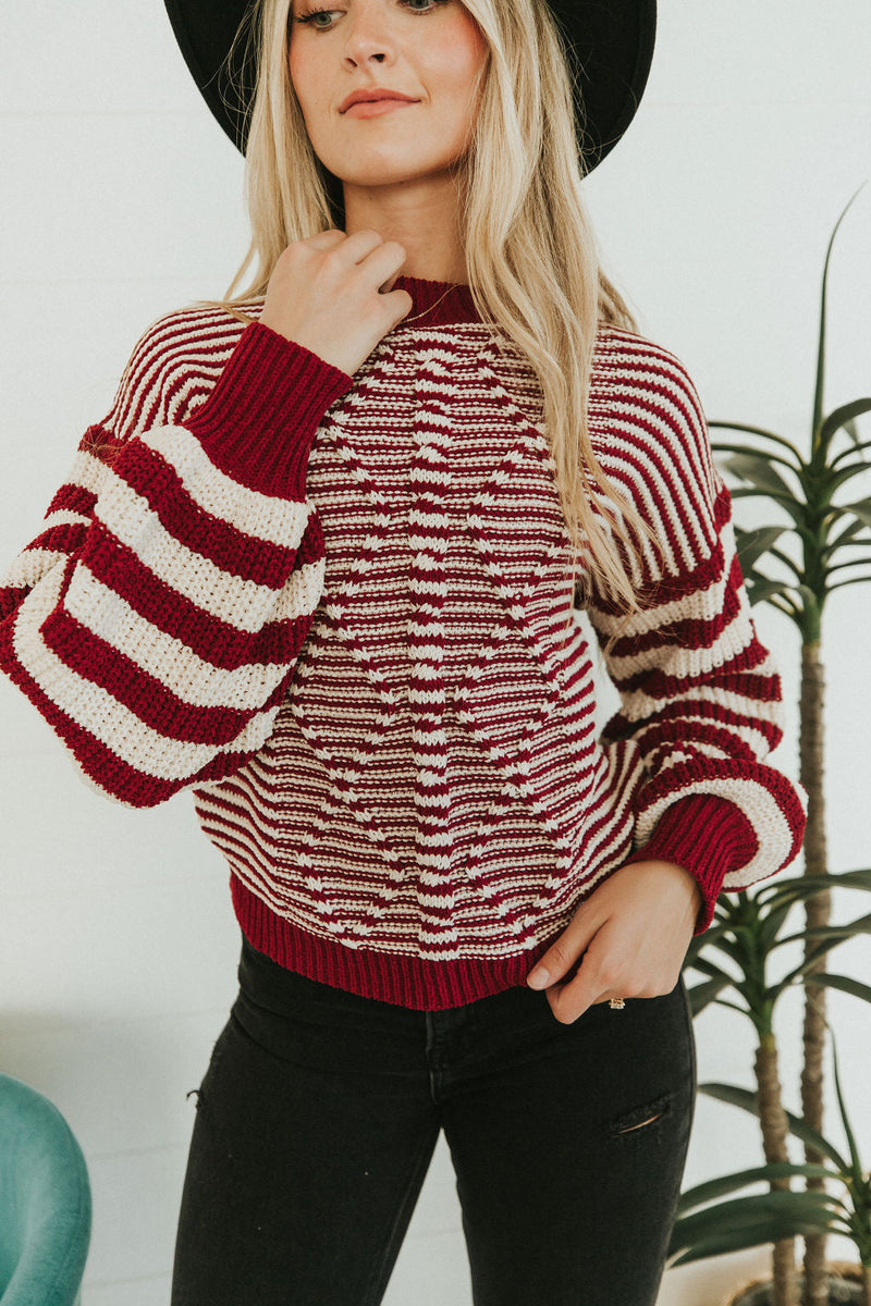 It Takes Time Striped Sweater- Burgundy