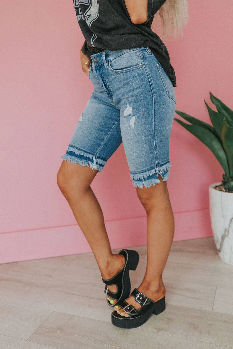 No Doubt Frayed Hem Bermuda Shorts