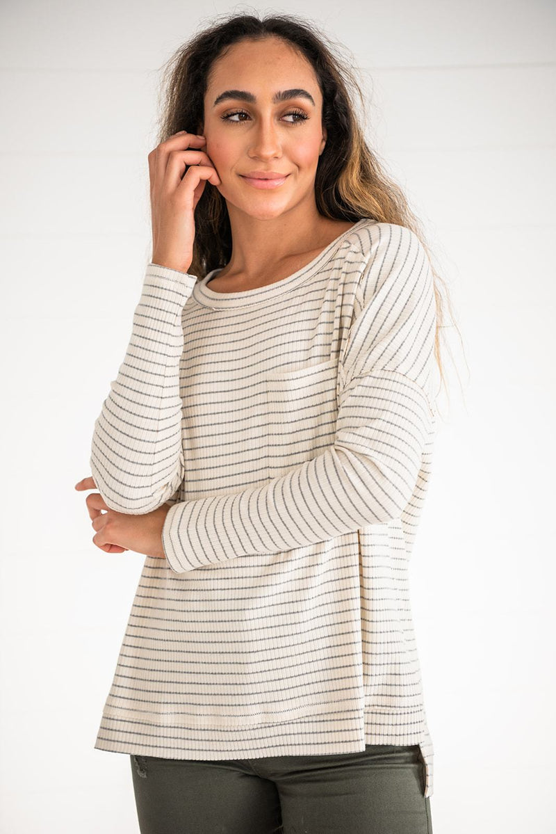 Keep It Casual Ribbed Striped Top